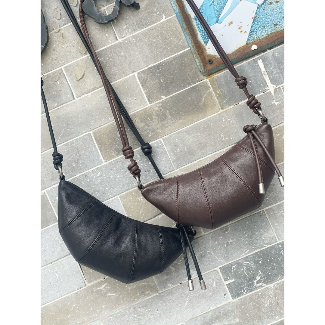 Genuine leather sheepskin croissant, moon bag, shoulder crossbody bag, dumpling bag, soft leather women's leisure bag,