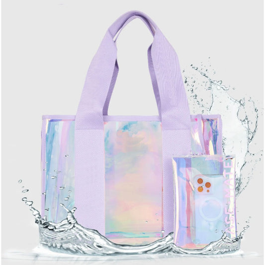 PVC ladies handbag, transparent beach bag for women, large capacity waterproof tote bag with small pouch