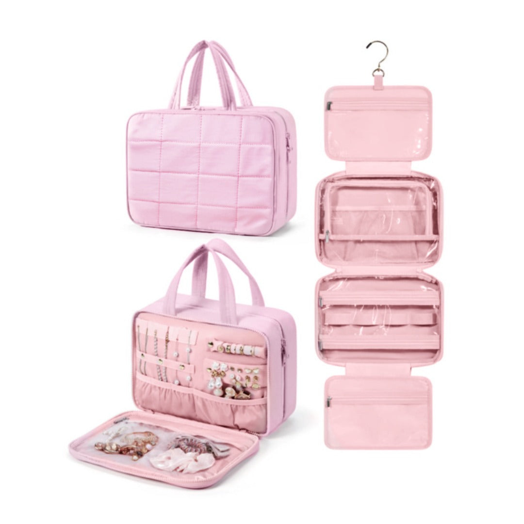 Travel toilet bag, with jewelry storage bag, hanging toilet bag, fluffy cosmetic bag, storage bag travel bag, makeup bag with compartments,