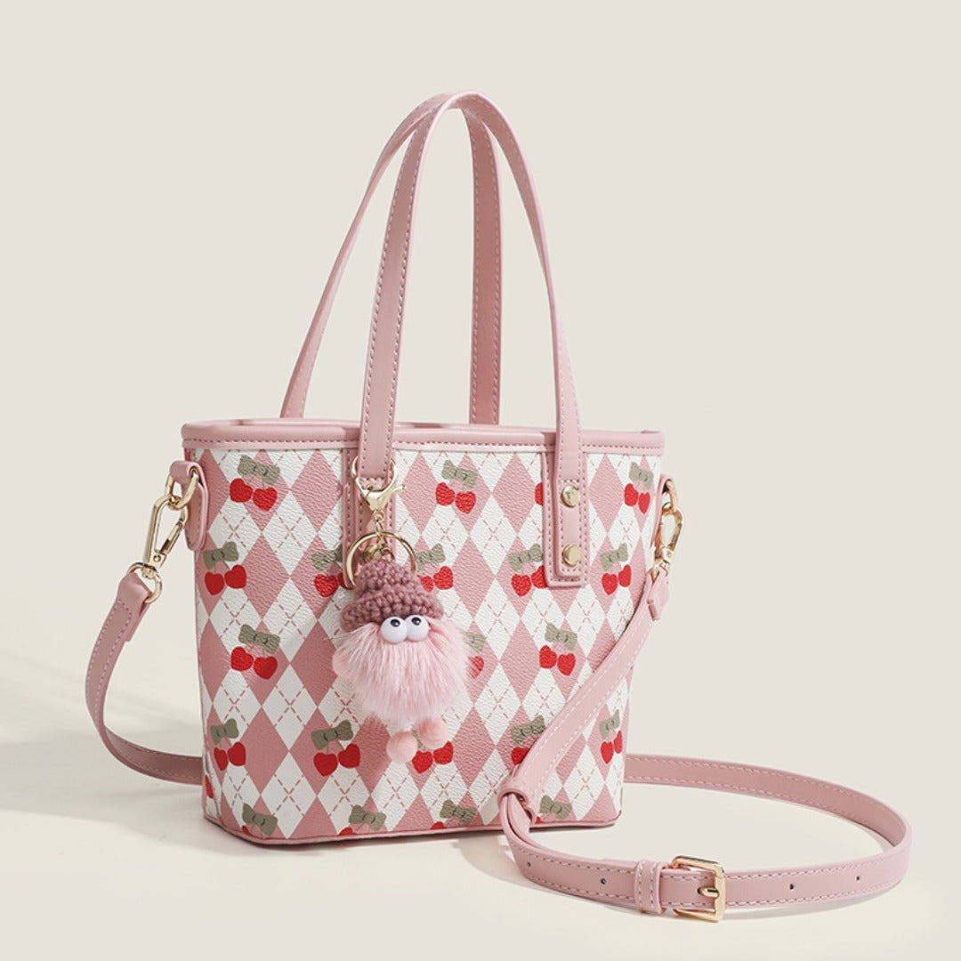 Women's tote bag, design cherry shoulder tote bag, cute top handle bag with crossbody strap