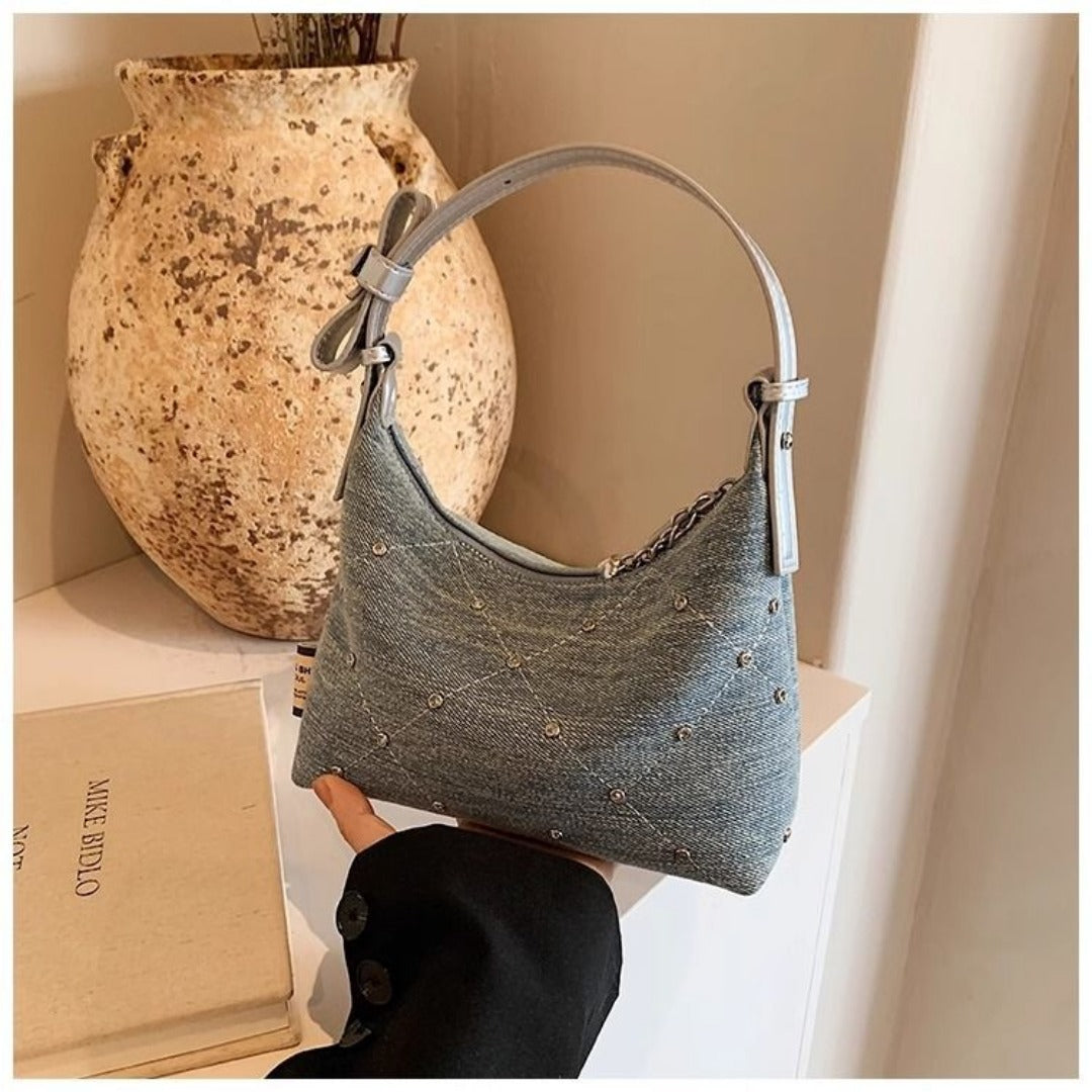 Chic Denim Hobo Bag – Small Underarm Bag, Fashionable Premium French Versatile Shoulder Bag