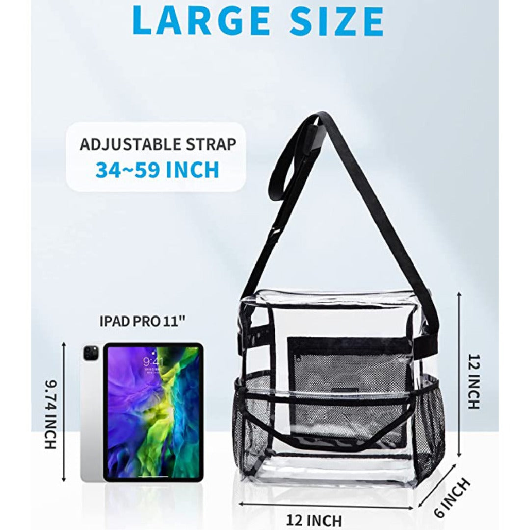 PVC transparent messenger bag, adjustable for travel sports events music venue, transparent shoulder bag large with compartments