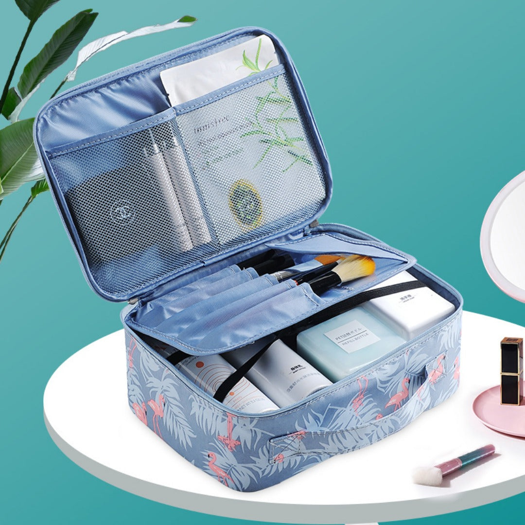 Travel portable large capacity cosmetic bag, printed nylon cosmetic storage bag, cosmetic case, toilet bag, makeup bag organizer, makeup bag with compartments,