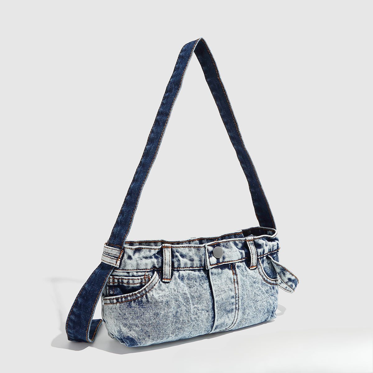 Small shoulder purse, denim armpit bag, women's retro summer shoulder bag, blue patchwork shoulder handbag