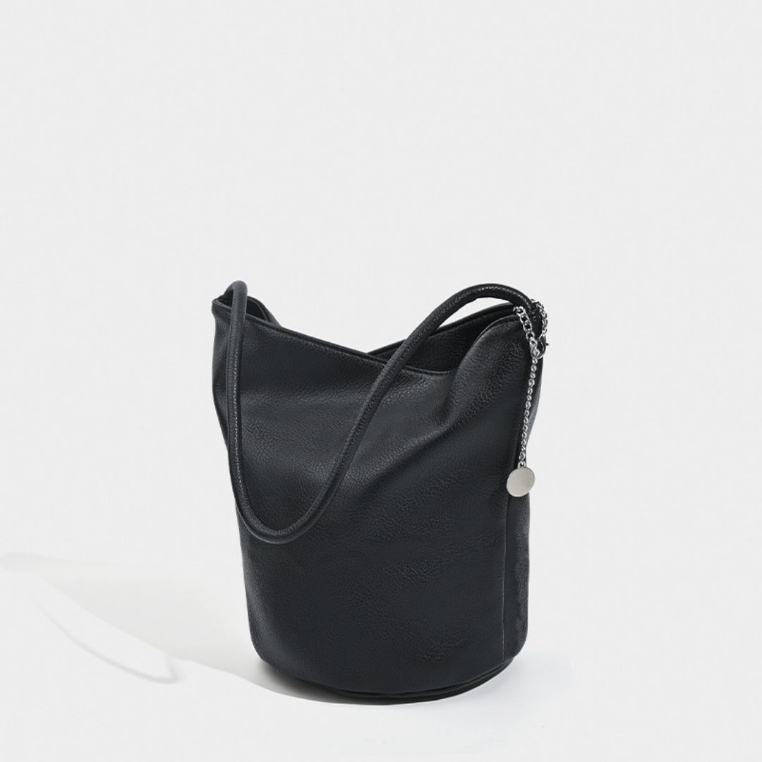 Retro soft leather bucket bag, women's shoulder underarm bag, commuter tote bag