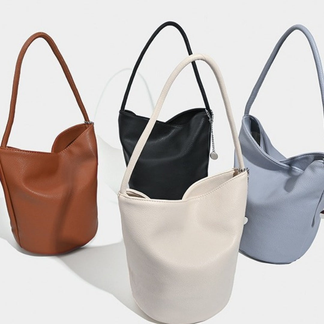 Retro soft leather bucket bag, women's shoulder underarm bag, commuter tote bag