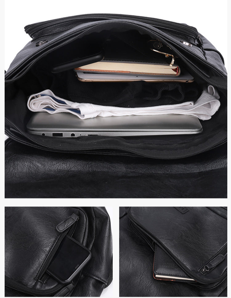 Trendy Men's Retro Backpack Trendy Cover Travel Business Bag 2025 Soft Leather Men's Backpack MB21080303