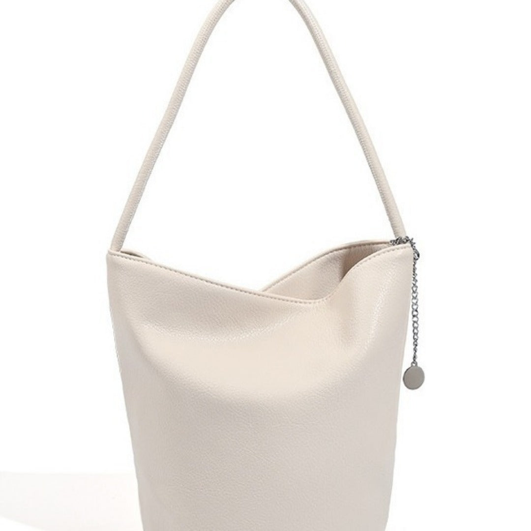 Retro soft leather bucket bag, women's shoulder underarm bag, commuter tote bag