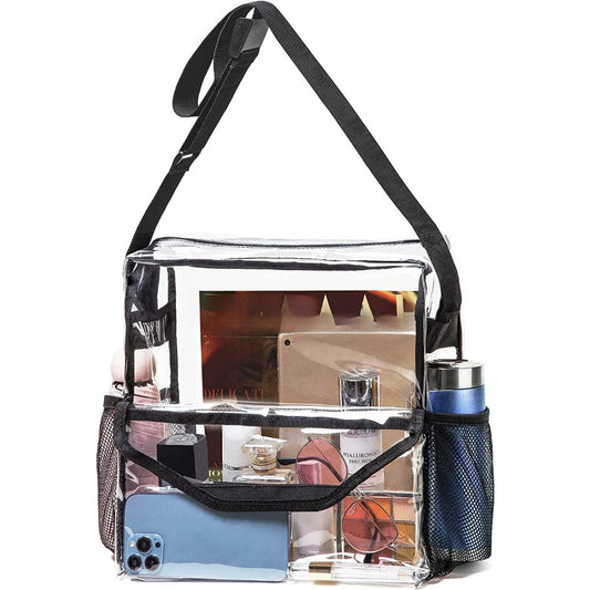 PVC transparent messenger bag, adjustable for travel sports events music venue, transparent shoulder bag large with compartments