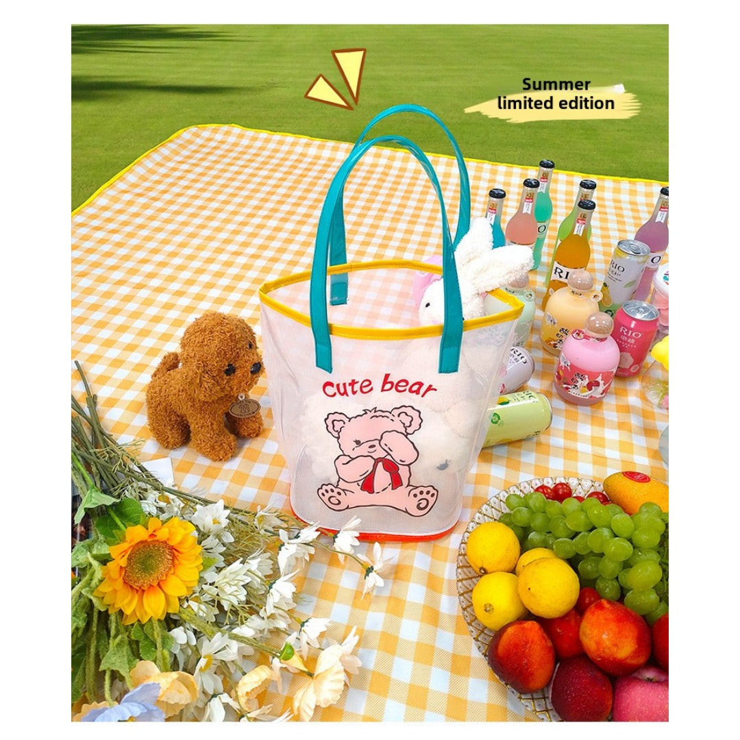 Frosted translucent PVC jelly bag, portable large-capacity beach bag, swimming bag,