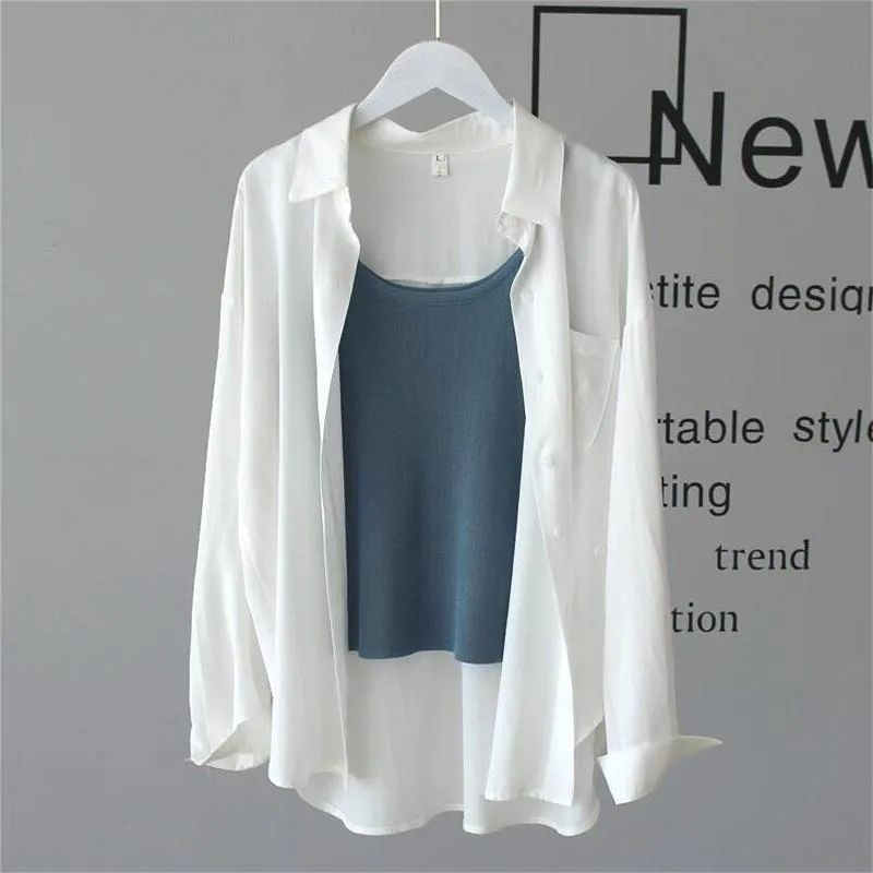 100% cotton casual loose cotton blouse shirt women solid color oversize long blouse shirt  Women