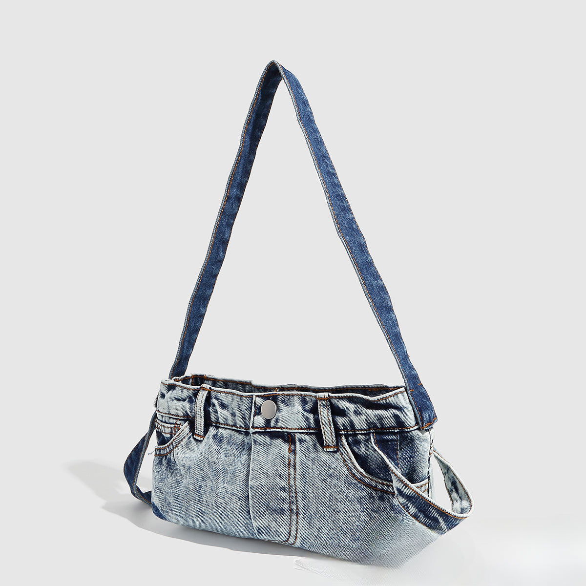 Small shoulder purse, denim armpit bag, women's retro summer shoulder bag, blue patchwork shoulder handbag