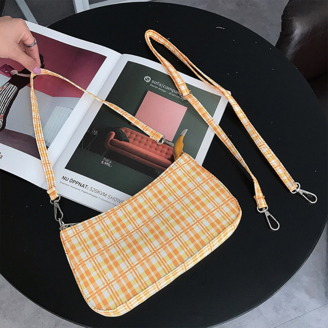 Summer simple orange plaid bag, crescent small baguette bag, shoulder armpit bag