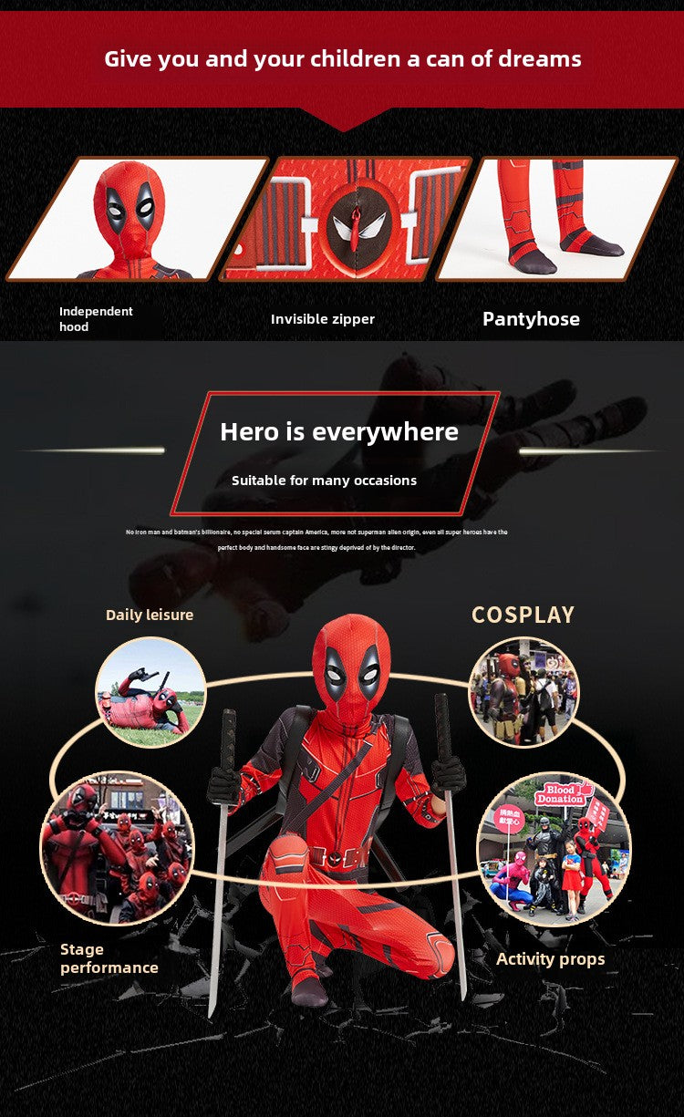 Halloween Costume Deadpool onesie skinny children's clothes adult double knife backpack boys suit costumes boys