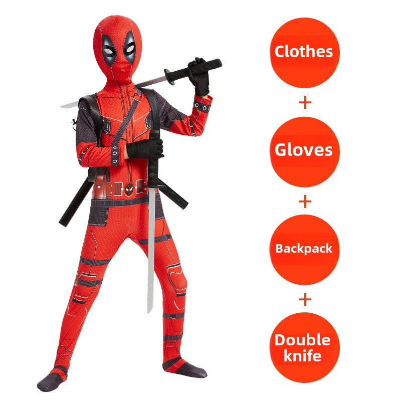 Halloween Costume Deadpool onesie skinny children's clothes adult double knife backpack boys suit costumes boys