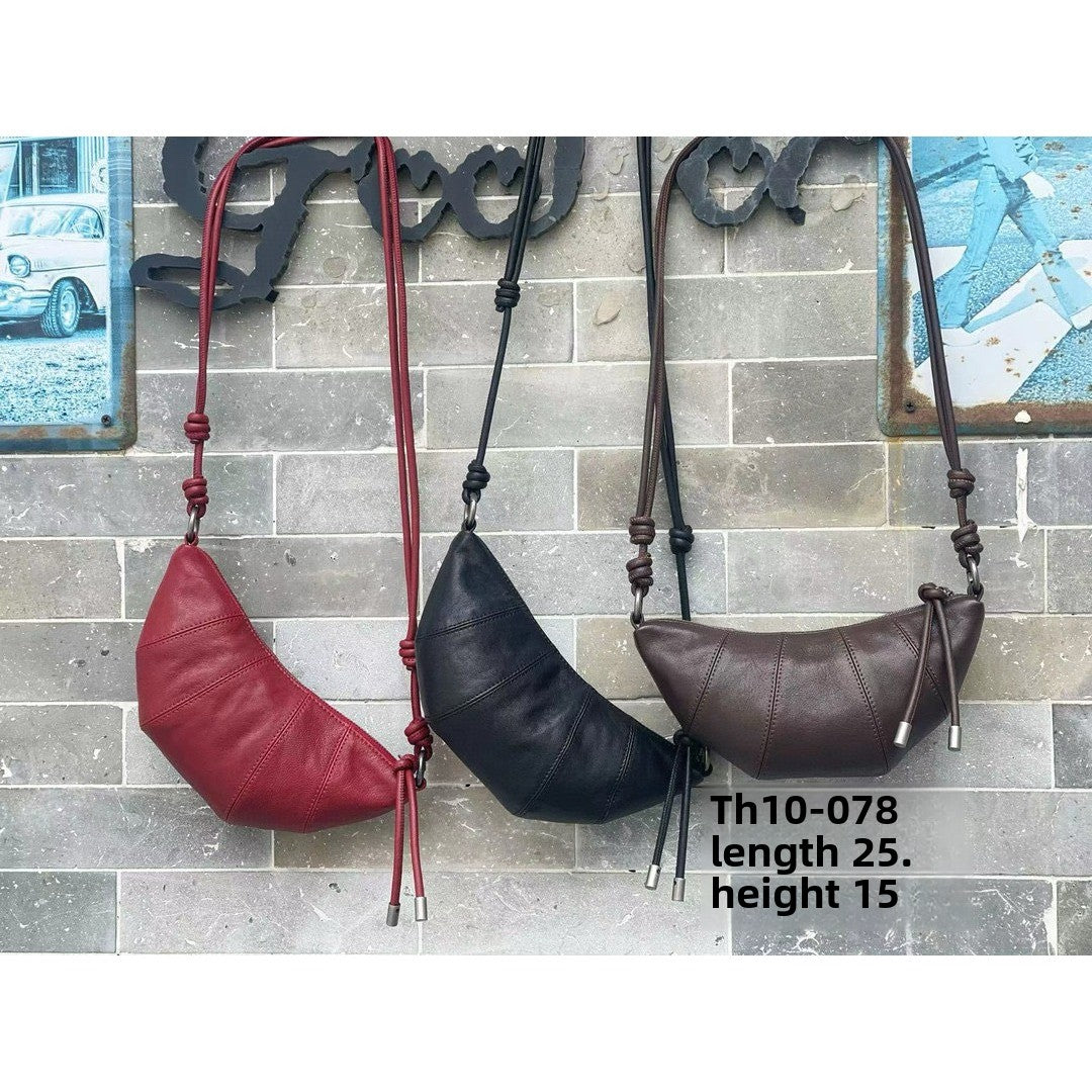 Genuine leather sheepskin croissant, moon bag, shoulder crossbody bag, dumpling bag, soft leather women's leisure bag,