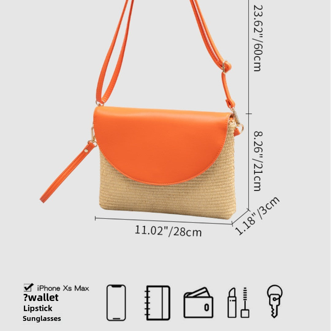 Holiday straw bag, small solid color shoulder bag, small crossbody beach bag, seaside beach bag clutch woven bag women