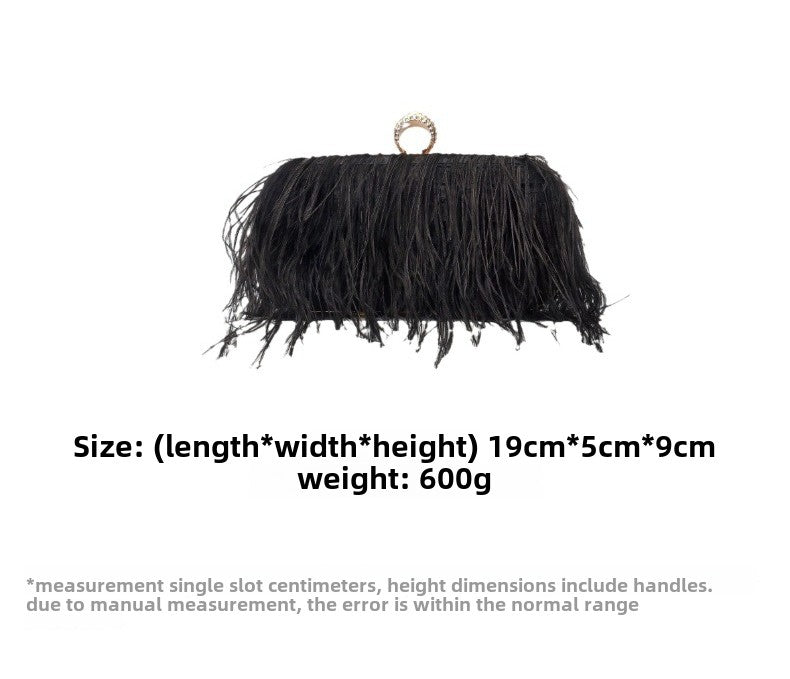 Elegant Ostrich Hair Ring Box – Small Square Bag with Chain Crossbody Shoulder Velvet Clutch Purse, Perfect for Dinner, Casual Outings, Party Events, and Prom Nights