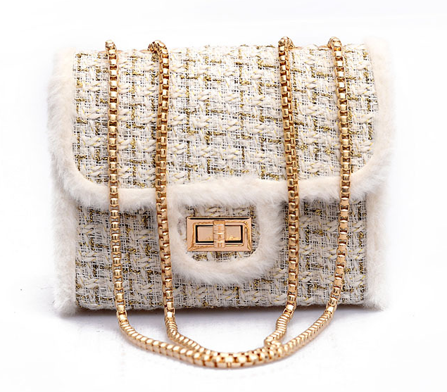 Small chain bag lock closure 2022 autumn and winter with synthetic fur decoration X9178