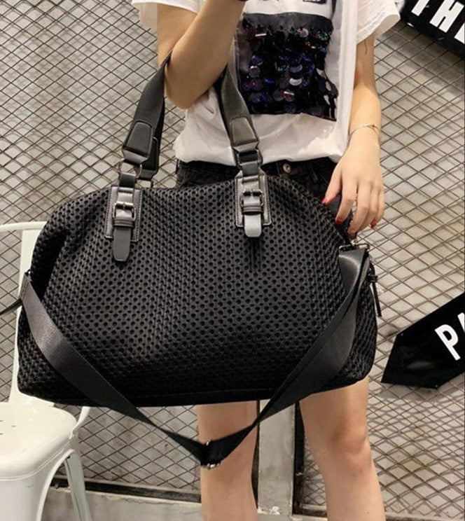 Oversized Tote Crossbody Travel bag Mesh Simple Leisure Big Solid Nylon Laser Hold Shoulder Purse Detachable Strap