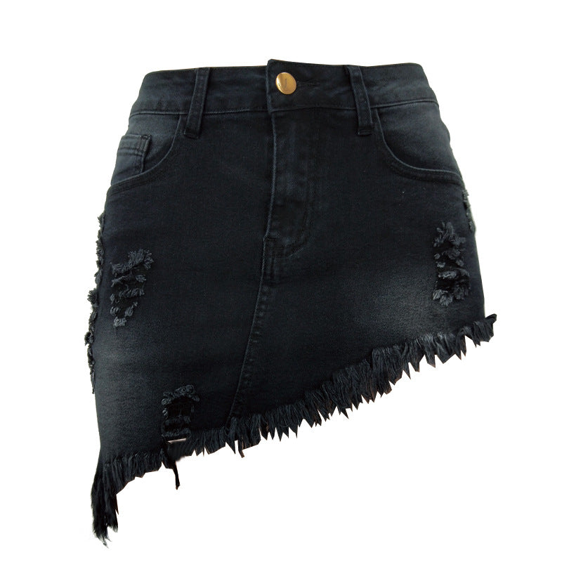 Western Style women's Short Wear Irregular Jeans With holes denim skirt for summer