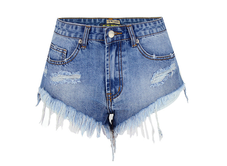 Women's Ripped Denim Summer Jean Shorts High Rise Hem Jeans Shorts