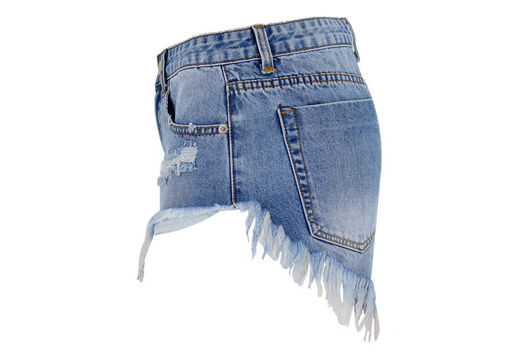 Women's Ripped Denim Summer Jean Shorts High Rise Hem Jeans Shorts