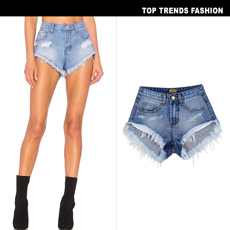 Women's Ripped Denim Summer Jean Shorts High Rise Hem Jeans Shorts