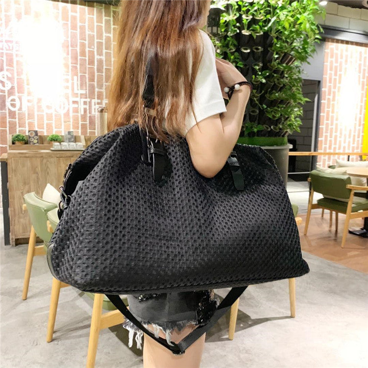 Oversized Tote Crossbody Travel bag Mesh Simple Leisure Big Solid Nylon Laser Hold Shoulder Purse Detachable Strap