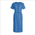 Summer Fashion Round Neck Button Short Sleeve with Pocket Women's Dress Long Skirt DR08210503