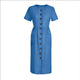 Summer Fashion Round Neck Button Short Sleeve with Pocket Women's Dress Long Skirt DR08210503