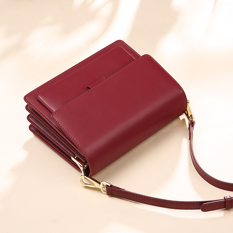 Small genuine leather handbags casual shoulder bag square shape