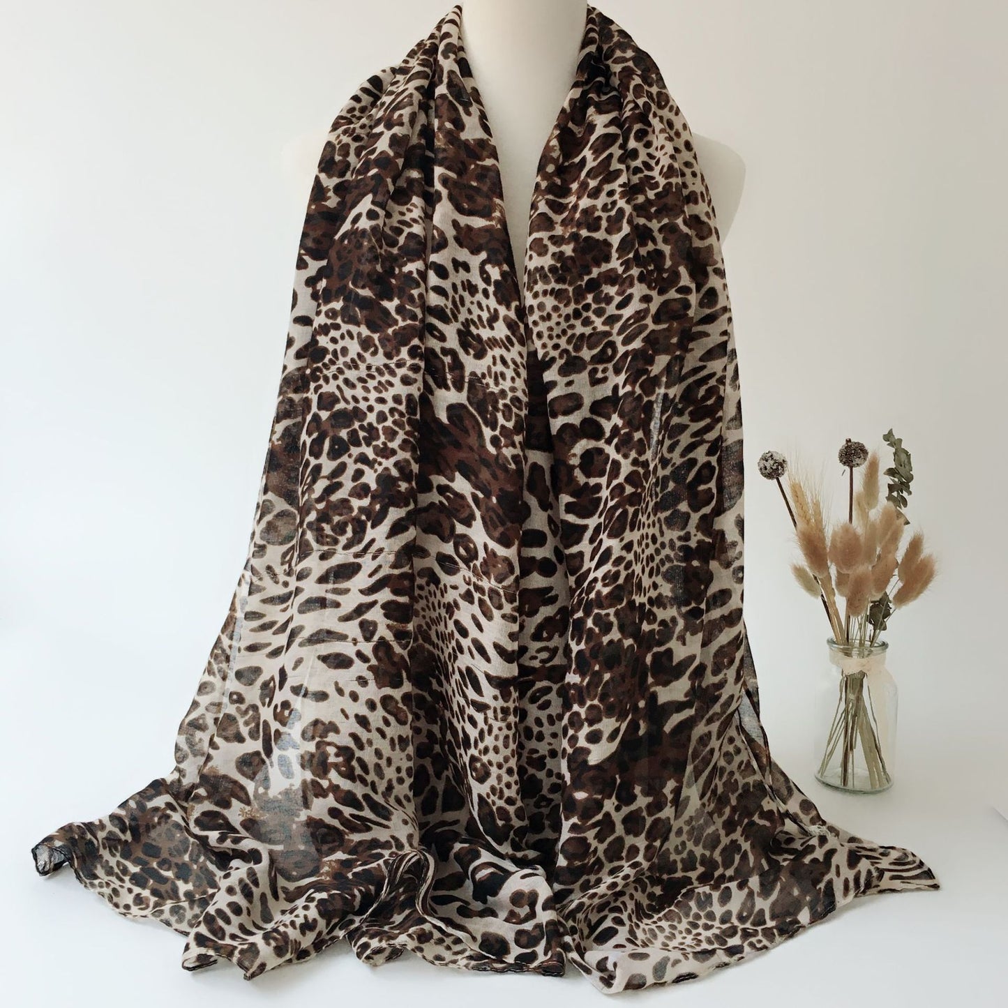 Summer Scarves for Women Lightweight Leopard Print Hawaiian Wrap Beach Shawl Voile Head Scarf