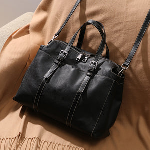 Genuine leather tote bag for women retro one-shoulder portable big purse