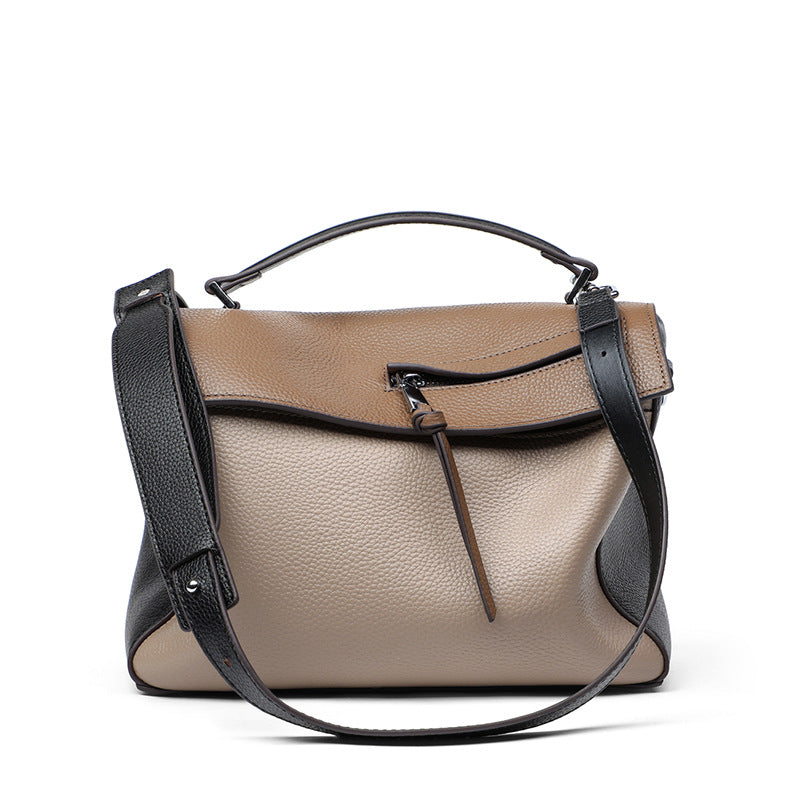 Genuine leather bag for female bag shoulder bag large capacity with contrast color pattern