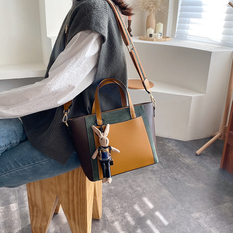 Women tote bag crossbody vegan leather contrast patchwork