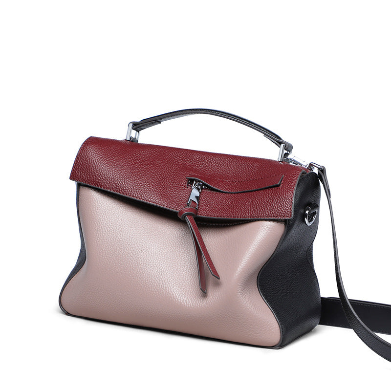 Genuine leather bag for female bag shoulder bag large capacity with contrast color pattern