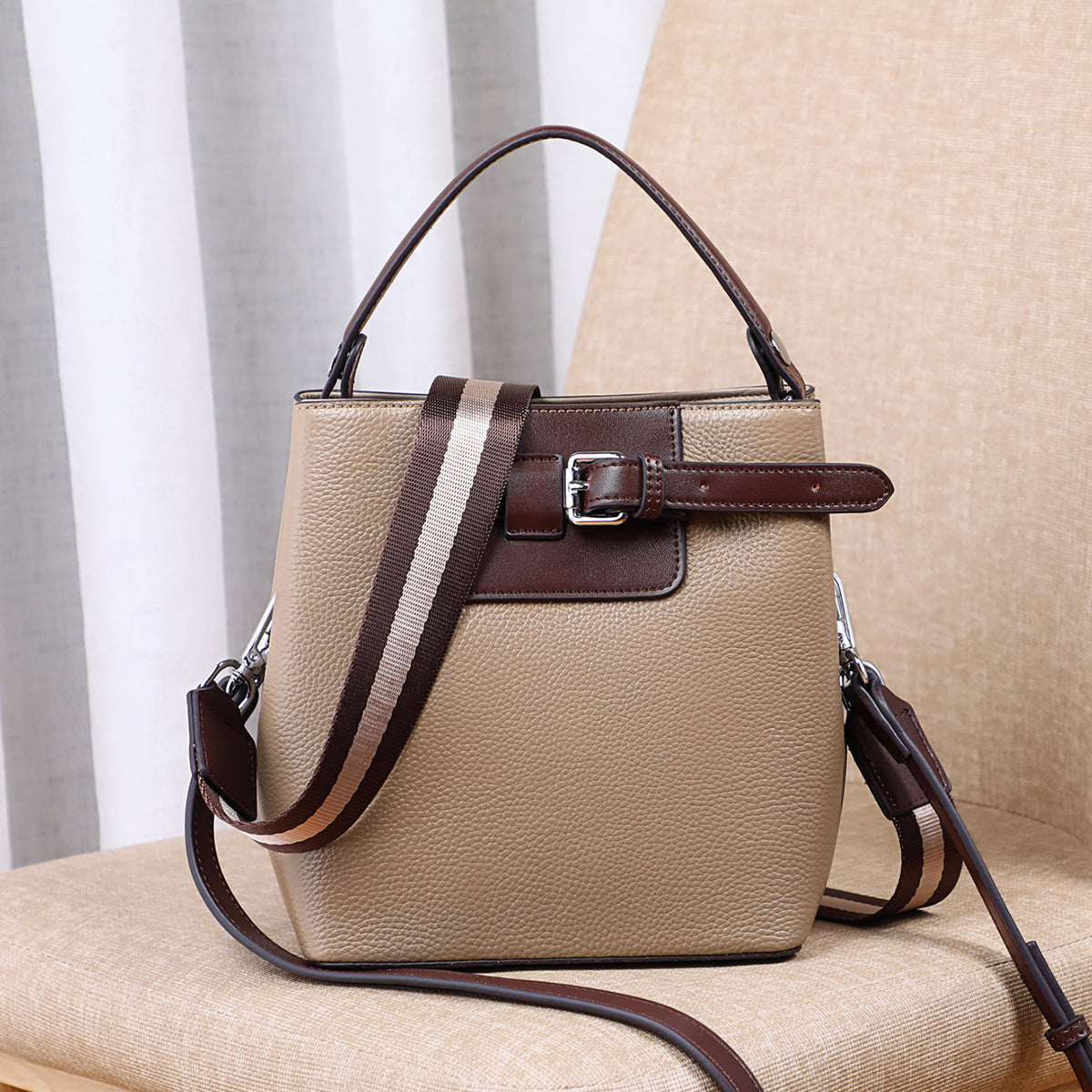 Genuine leather crossbody bucket bag all-match shoulder bag