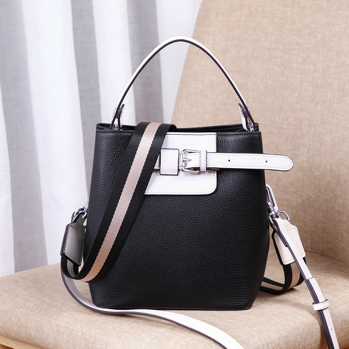 Genuine leather crossbody bucket bag all-match shoulder bag