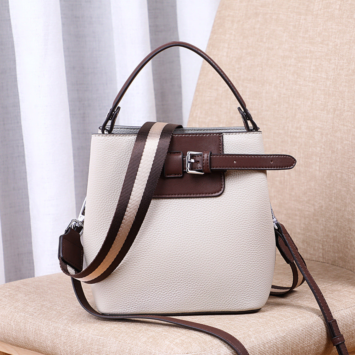 Genuine leather crossbody bucket bag all-match shoulder bag