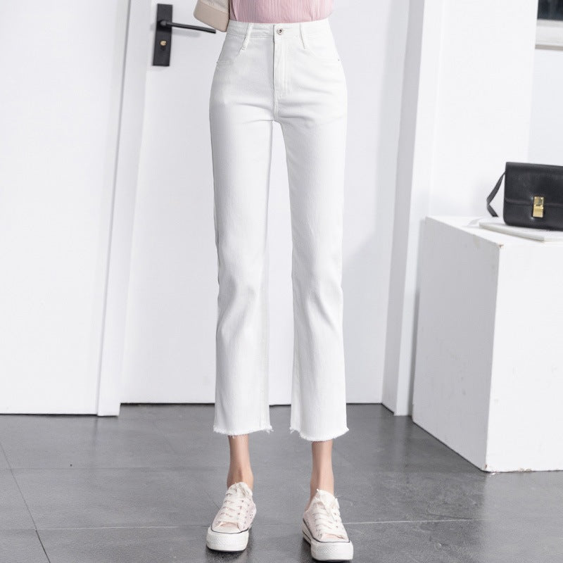 White Jeans Thin and Straight Slim for Spring and Autumn Cropped pants