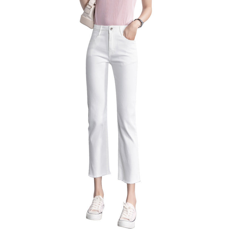 White Jeans Thin and Straight Slim for Spring and Autumn Cropped pants