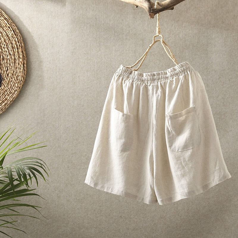 Cotton Linen Shorts for Women Loose Pants Retro Casual SHT08210501