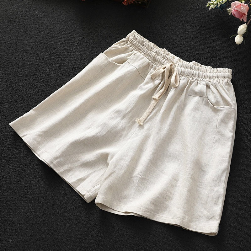 Cotton Linen Shorts for Women Loose Pants Retro Casual SHT08210501