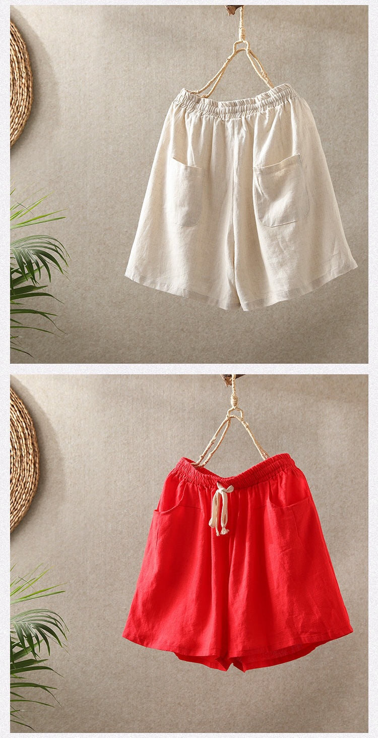 Cotton Linen Shorts for Women Loose Pants Retro Casual SHT08210501