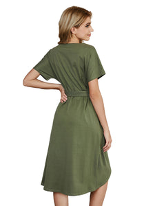 Women's Solid Bandage Irregular Short-sleeved Round Neck Mid-length Dress