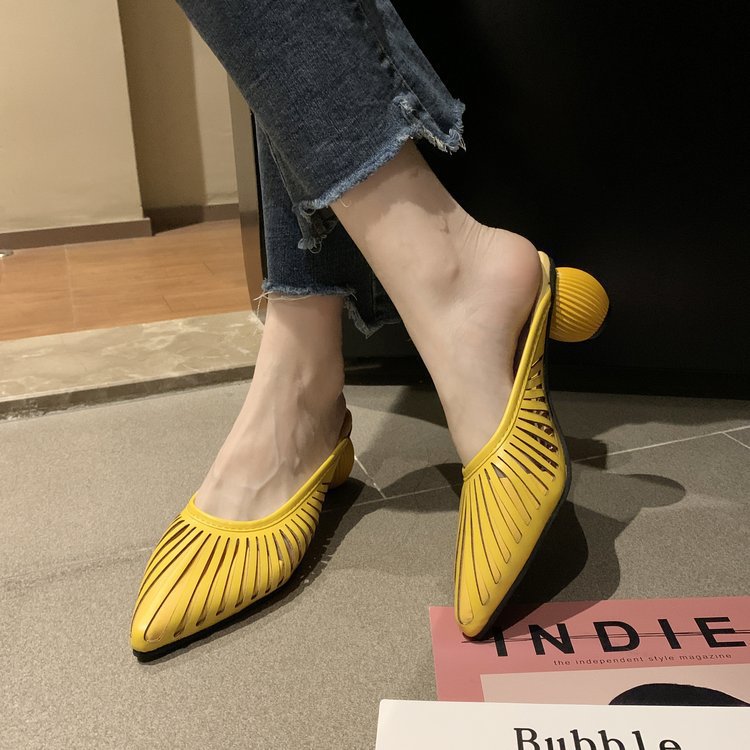 Fashion Shoes Hollow Round Heel Sandals and Slippers Female Mid-heel Short-heel Sasual Outer Wear SDL08210504