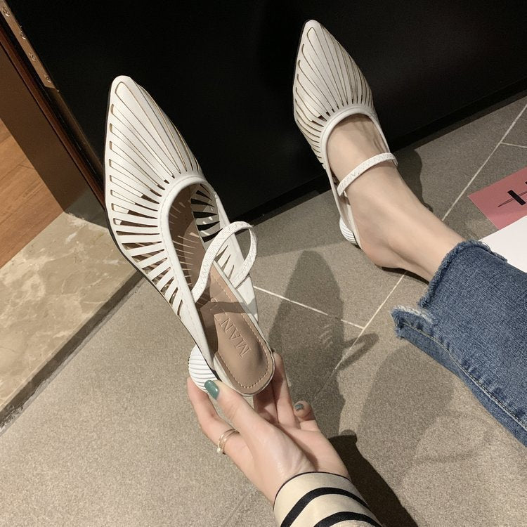 Fashion Shoes Hollow Round Heel Sandals and Slippers Female Mid-heel Short-heel Sasual Outer Wear SDL08210504