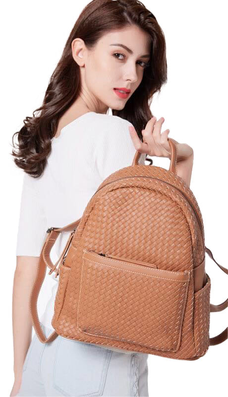 Woven backpack purse for women beige 2068 BR