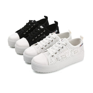 Women's Fashion Canvas Sneakers Mesh Knitted Upper Low Cut Casual Shoes
